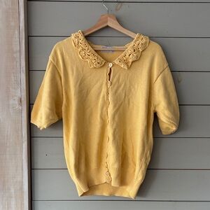 Vintage Dyrene Creations Yellow Crochet Collar Cardigan – Fits Like L